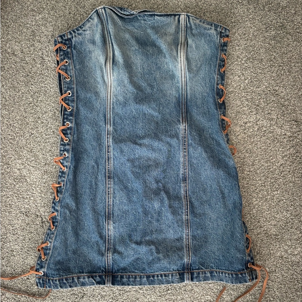 GRLFRND Blue Denim Dress with Tan Laces